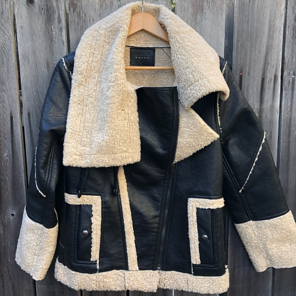 Blank NYC winter coat. Faux leather/Sherpa. Size small.